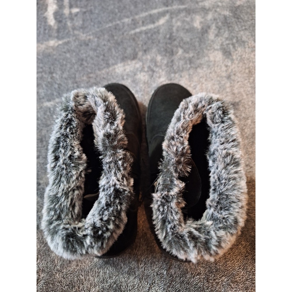 KHOMBU Suede Faux Fur Boots IRIS Womens 6M Black Booties Side Zip Cozy Style - Picture 7 of 15